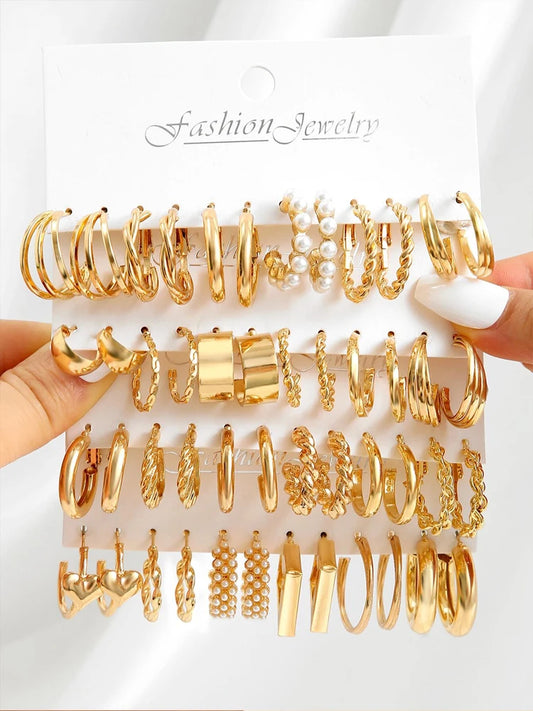 Gold Color Vintage Hoop Earrings Set