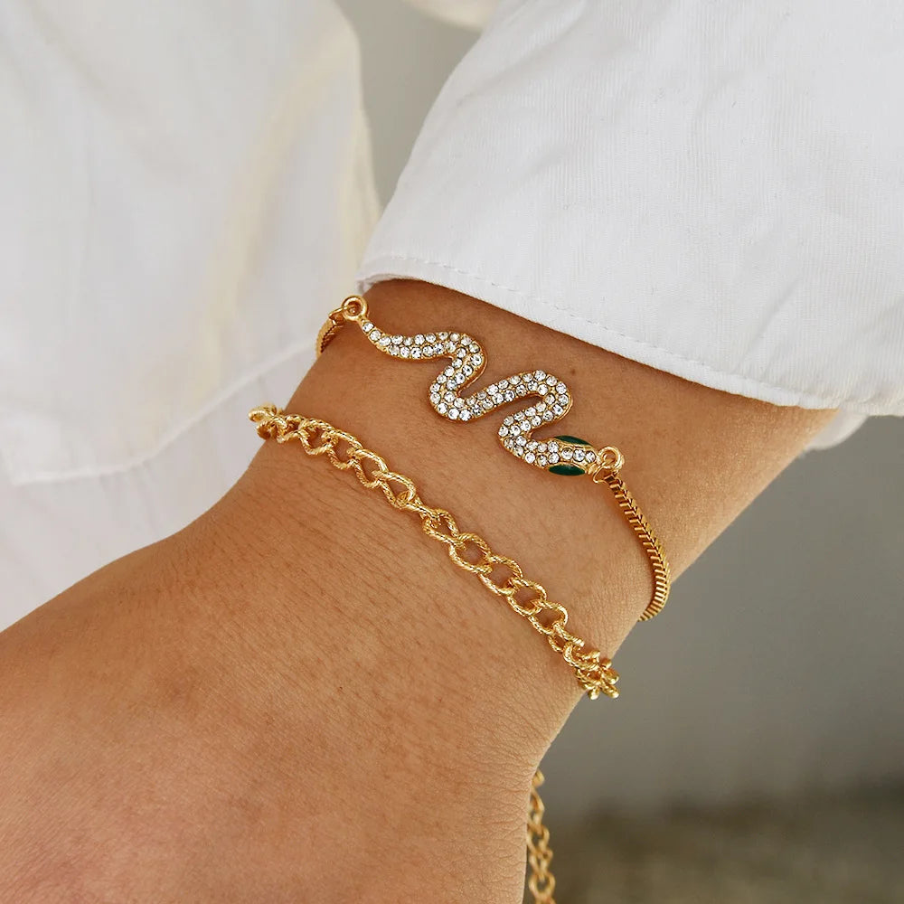 Gold Color Leaves Bracelet Set