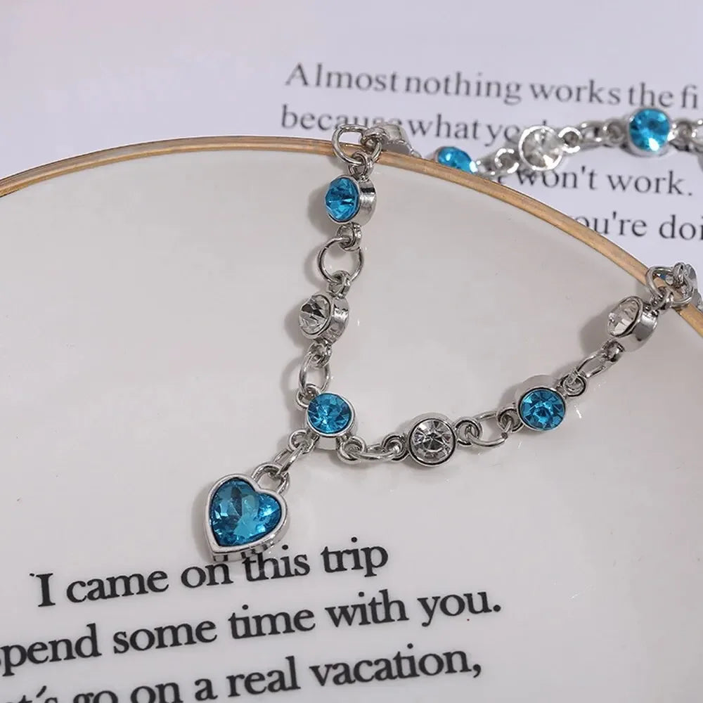 Blue Crystal Heart Charm Bracelet