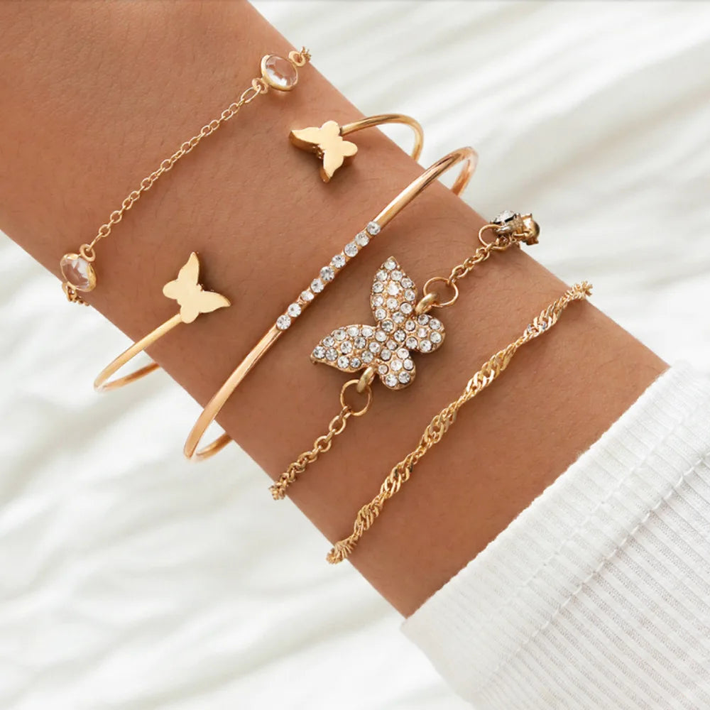 Gold Color Leaves Bracelet Set