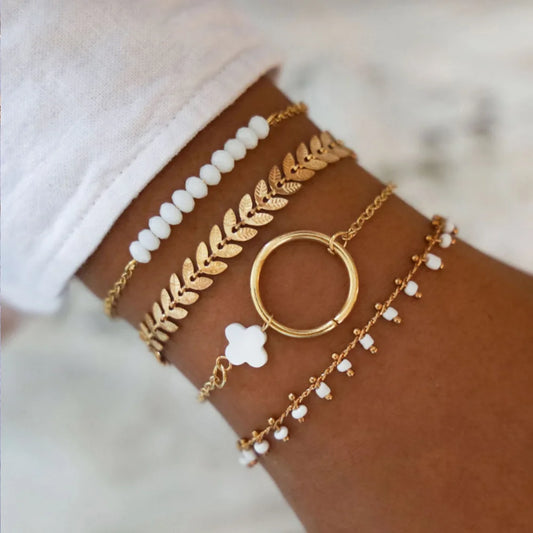 Gold Color Leaves Bracelet Set