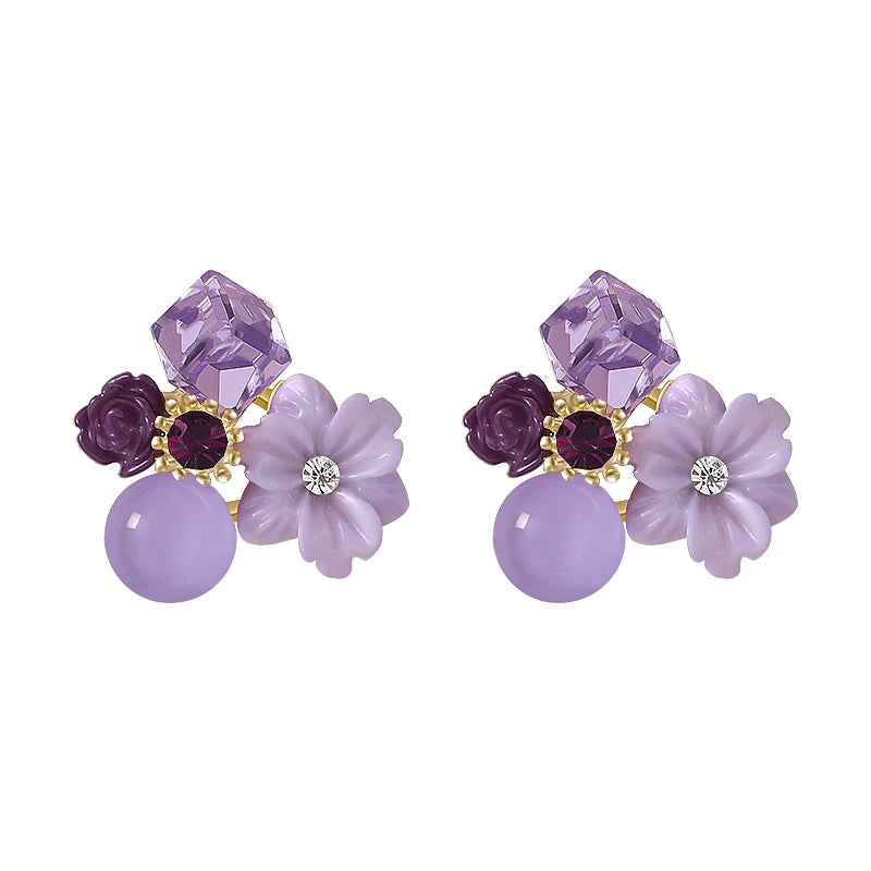 Purple Crystal Flower Earrings