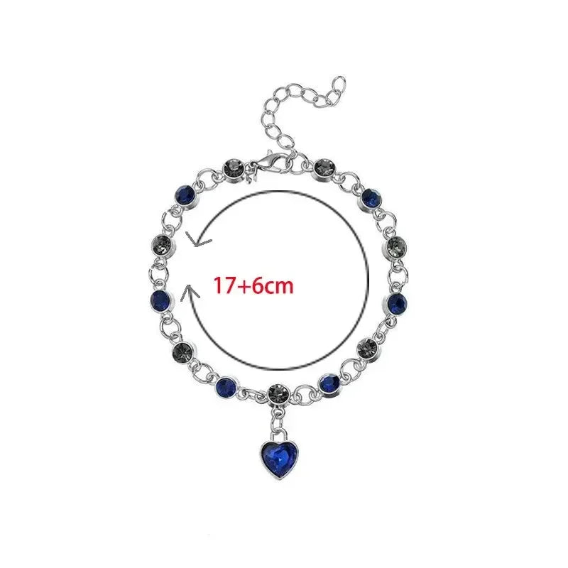 Blue Crystal Heart Charm Bracelet