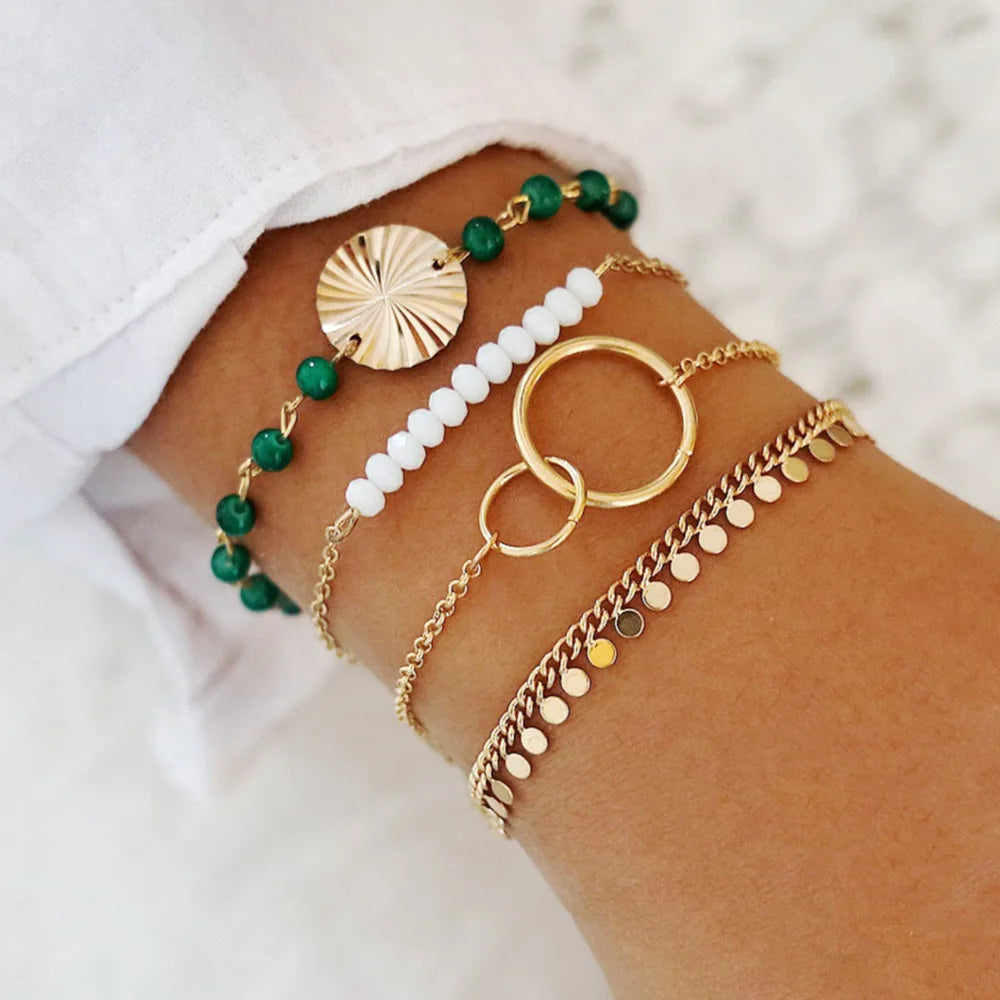 Gold Color Leaves Bracelet Set