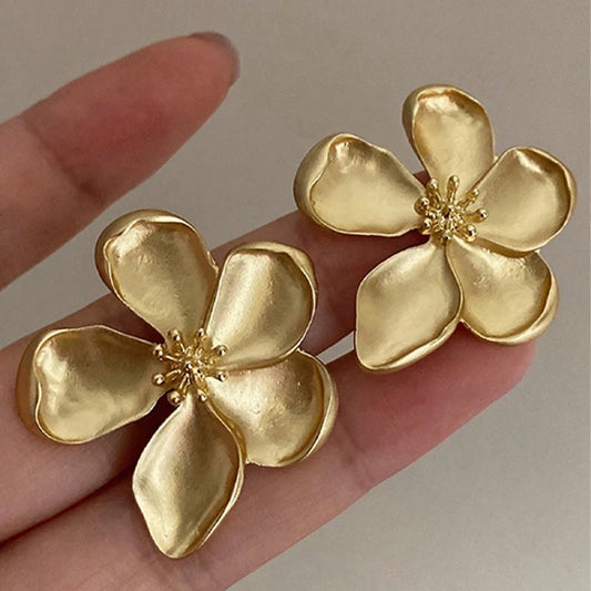 Gold Color Metal Flower Earrings